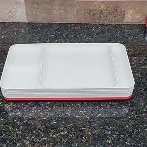 Vintage Set of 5 Tupperware Stackable White and Red Dinner Lunch Trays